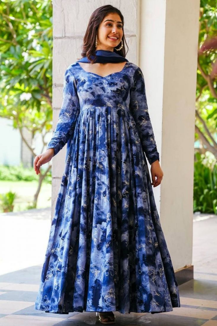 Discount latest navy blue Georgette Gown clothes - Dmv15002