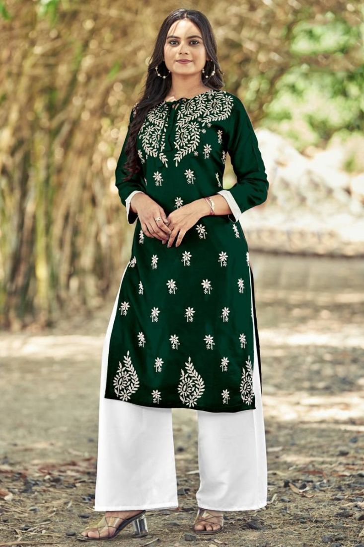 Buy online Dark Green Rayon Kurti from Kurta Kurtis for Women by Seema  Garment for ₹499 at 62% off | 2024 Limeroad.com