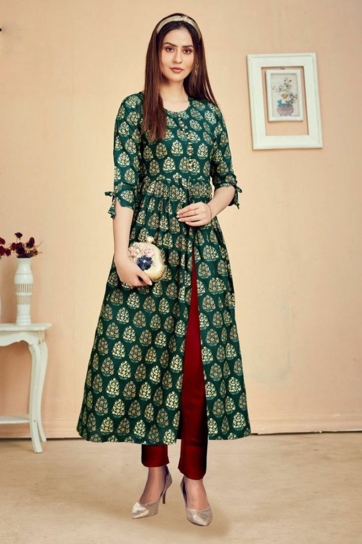 Women Printed Side Cut Kurta with Palazzo & Dupatta RAMA GREEN MF-256