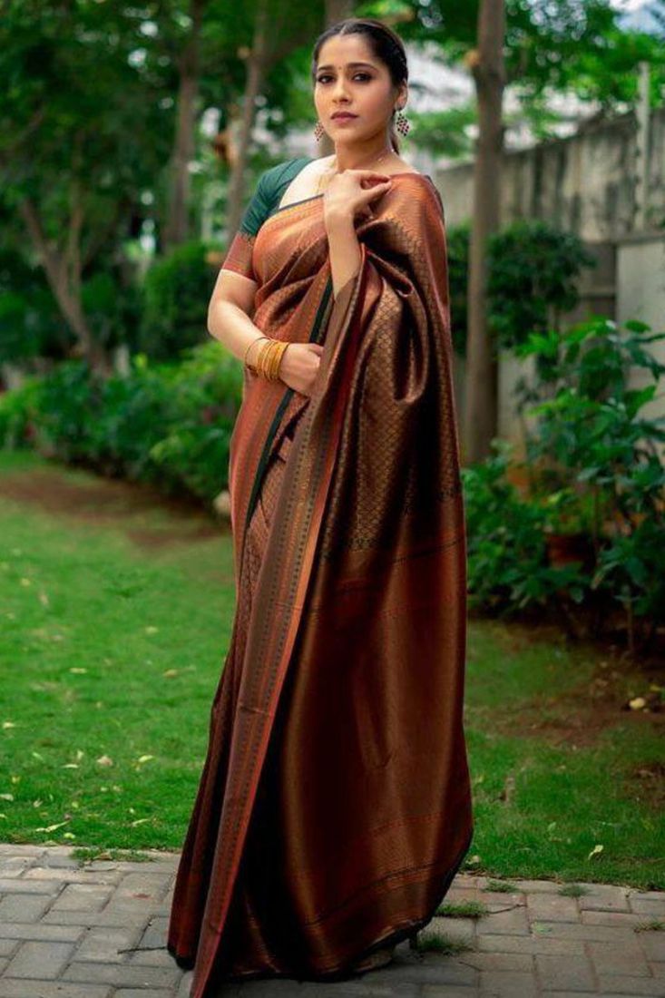 Green Festive Wear Copper Zari Weaving Tussar Silk Saree With Tassels-sgquangbinhtourist.com.vn
