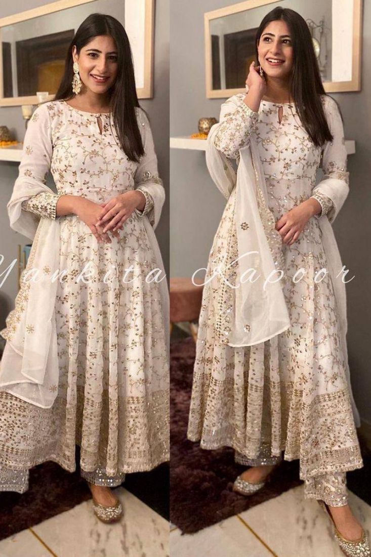 White Anarkali Dress Indian Chikankari Gown Outfit - Etsy Australia