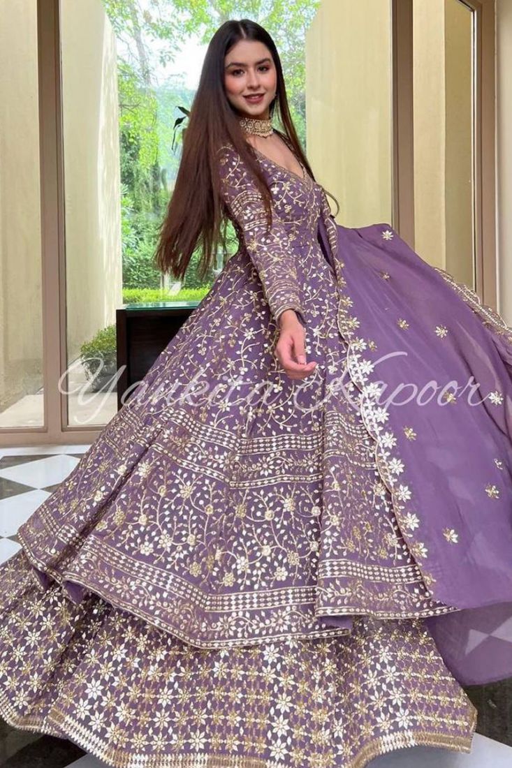 Women's Rayon Aaliya Cut Kurta Pant and Dupatta Set Lavender Printed  (Medium) : Amazon.in: Fashion