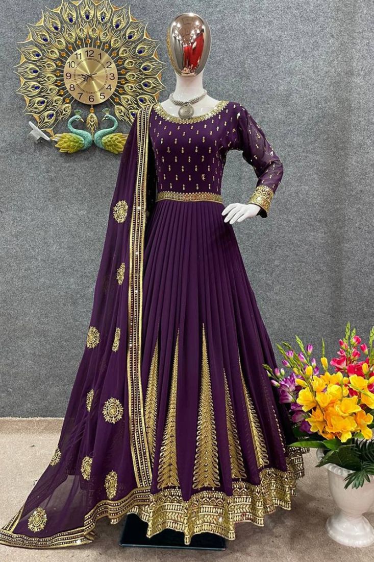 Beautiful grape wine color party wear gown with dupatta set | Coasy