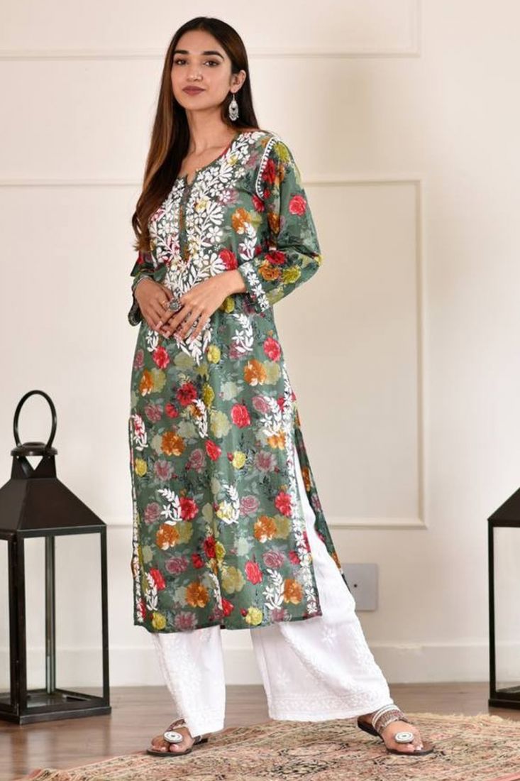 Divena Salwar Suits and Sets  Buy Divena White Printed Cotton Kurti With  Palazzo Set of 2 Online  Nykaa Fashion