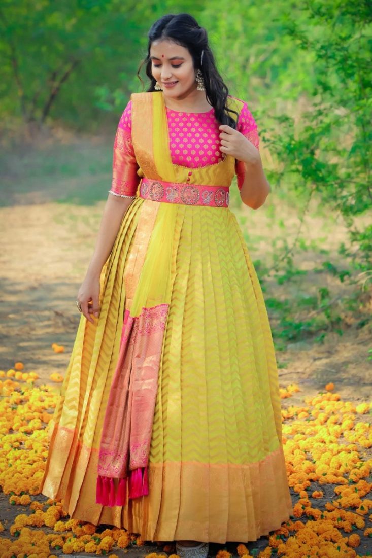 Old saree one piece | Long dress design, Anarkali dress pattern, Long gown  design