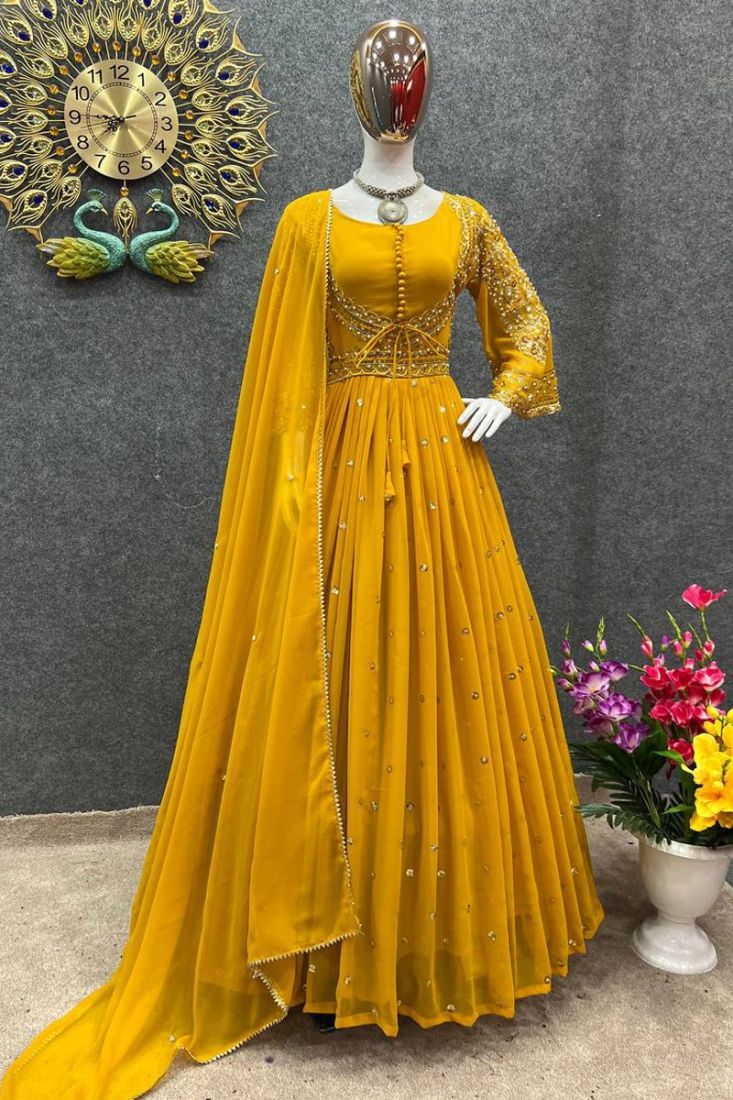 Yellow gown for best sale haldi