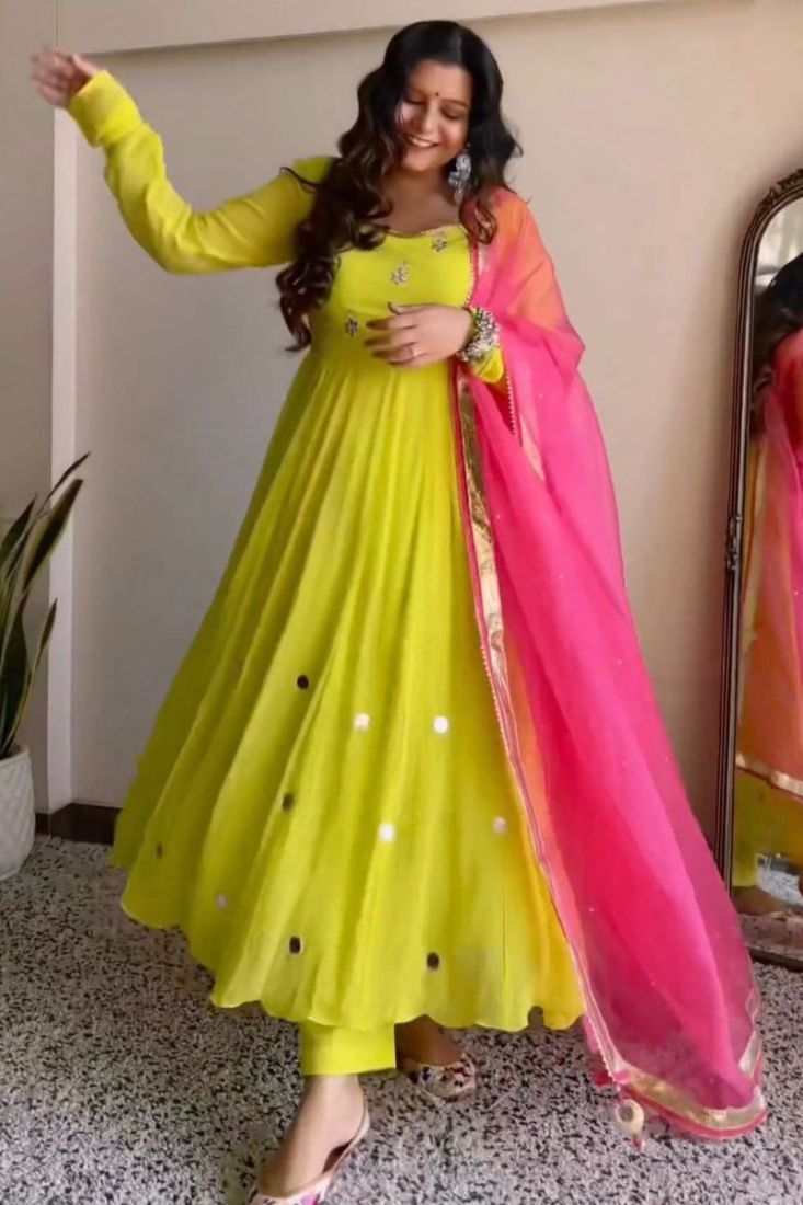 Lemon green colour dress online