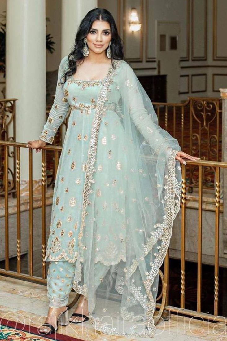 Net Sky blue Palazzo Salwar Suit on Sale, Upto 45% OFF -