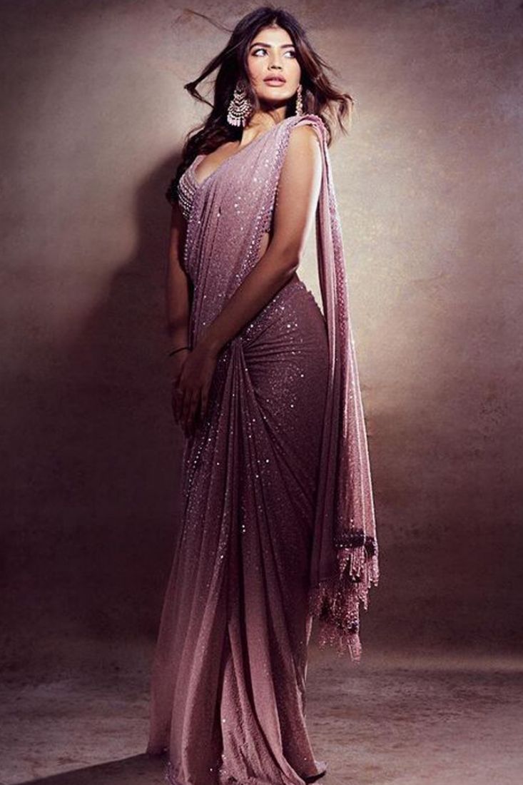 Light Pink Georgette Sequence Work Bollywood Saree