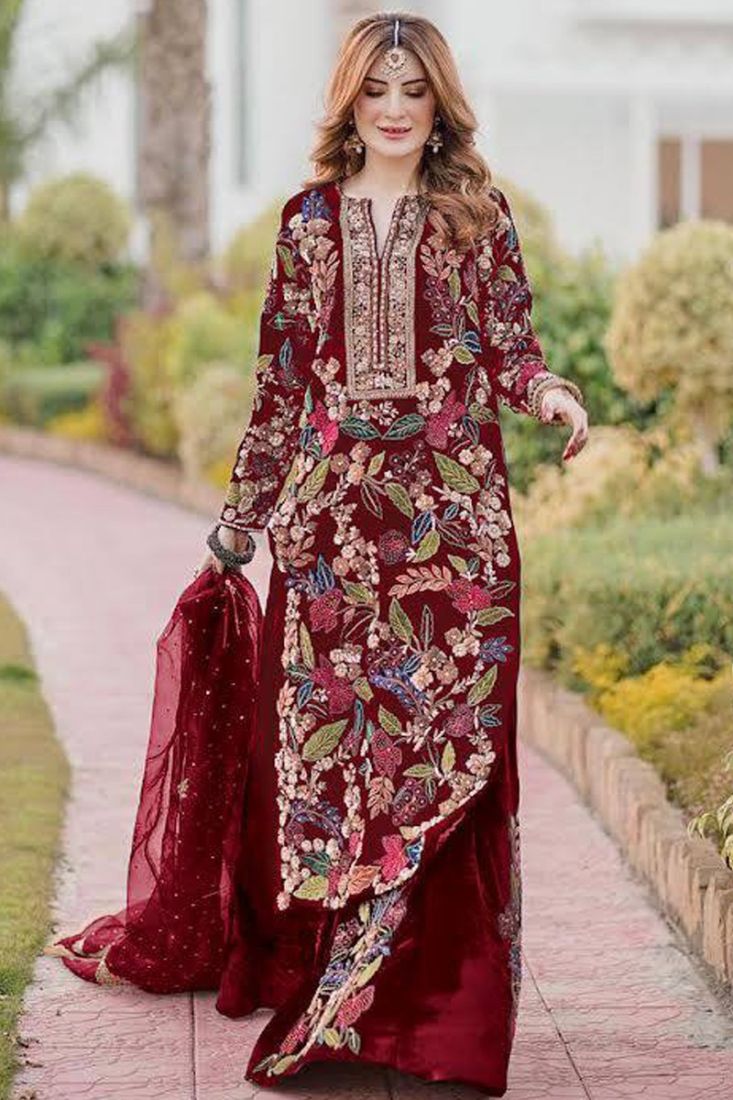 Selfie Cardinal Maroon Velvet Suit Set
