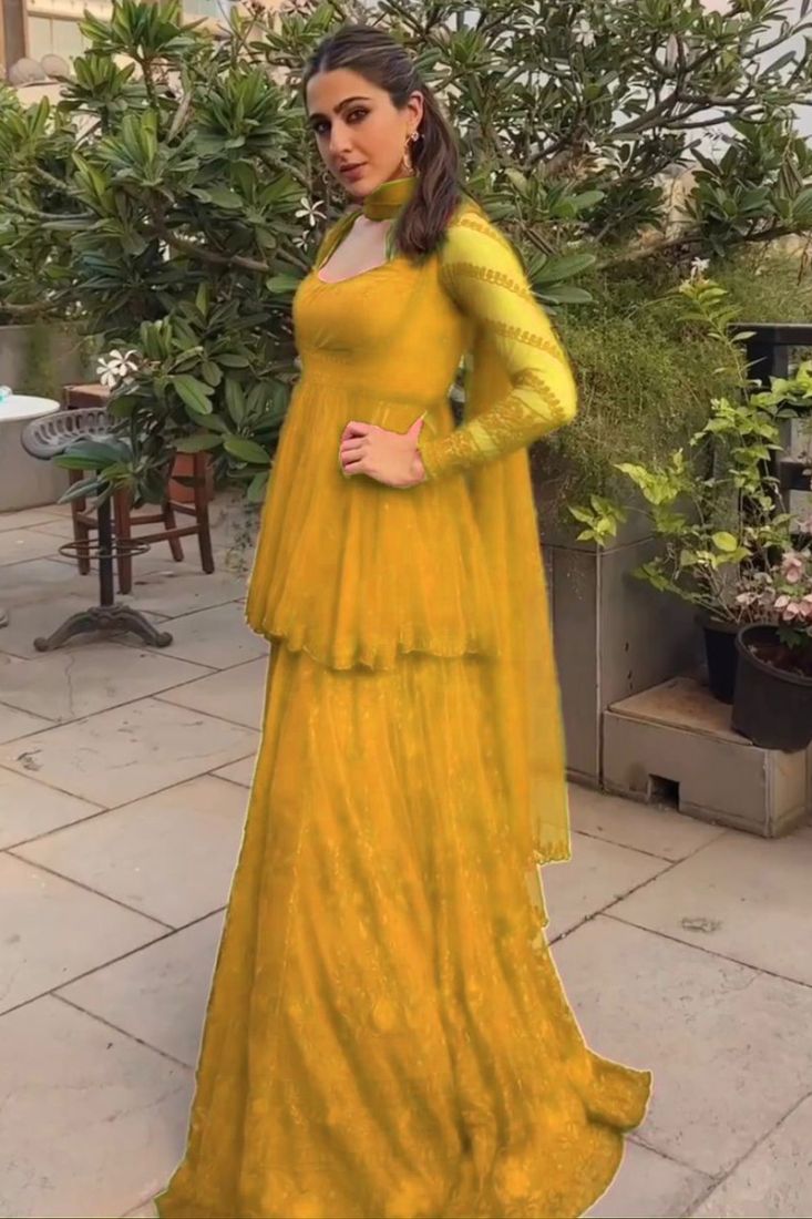Movie Actress Sara Ali Khan Style Yellow Palazzo Set