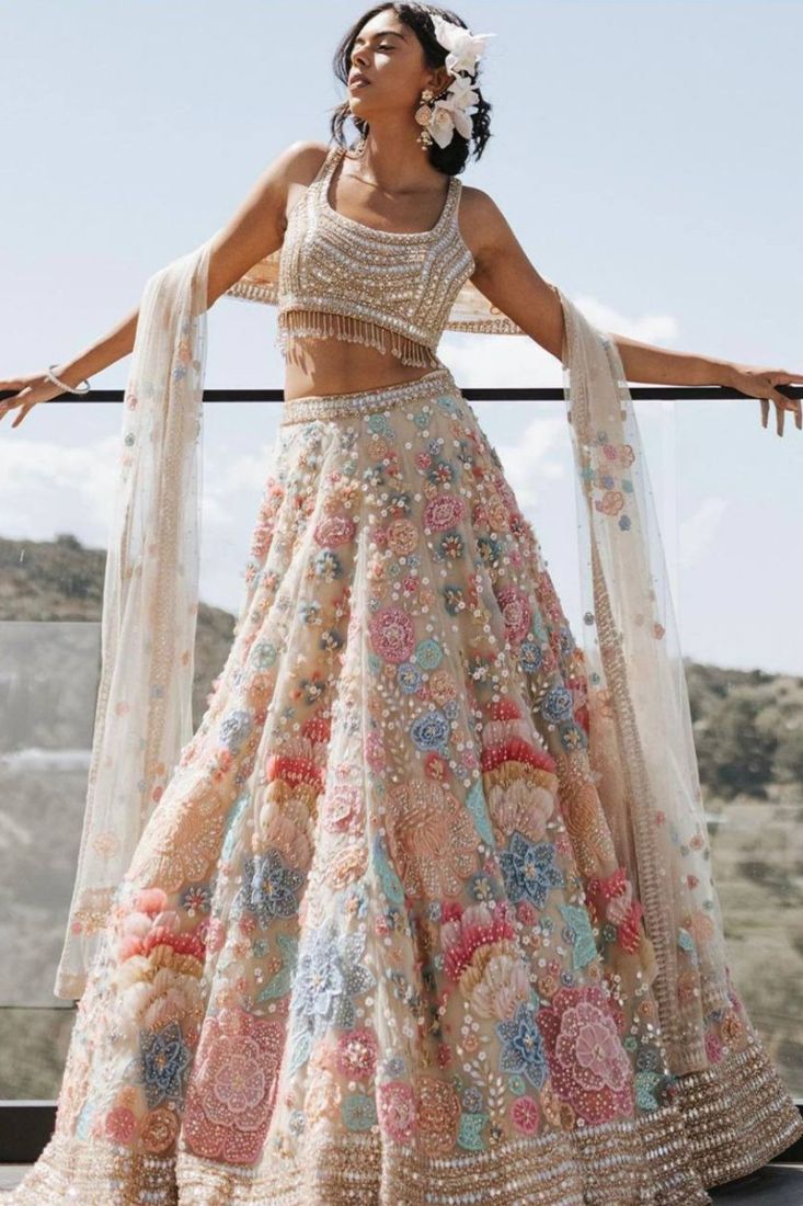 Multi Color embroidery work lehenga choli