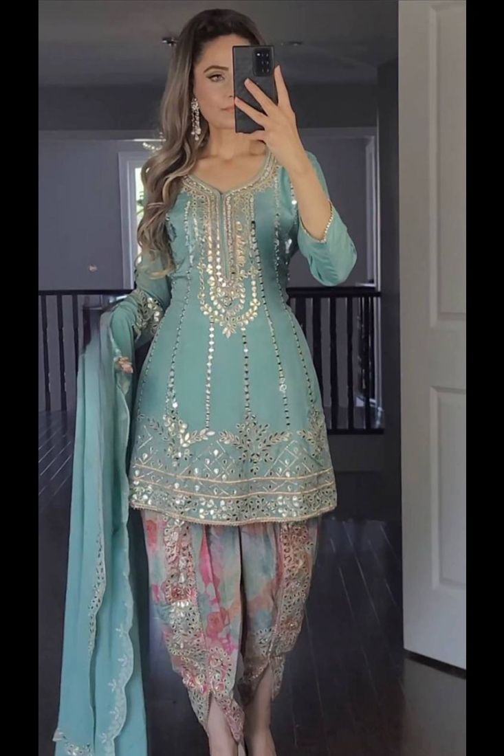 Multi Color Faux Georgette Sequence Work Dhoti Suit