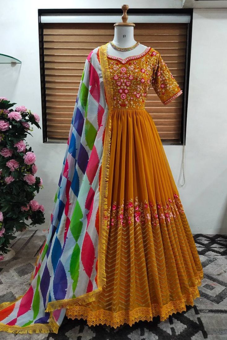 Embroidered Mustard Yellow Gown LSTV119903