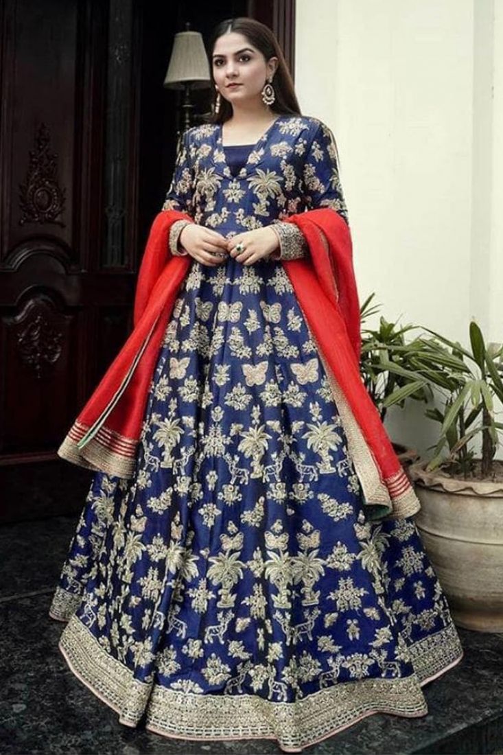 Buy Hinish Women Blue Embroidered Georgette Anarkali Gown (Medium) Online  at Best Prices in India - JioMart.