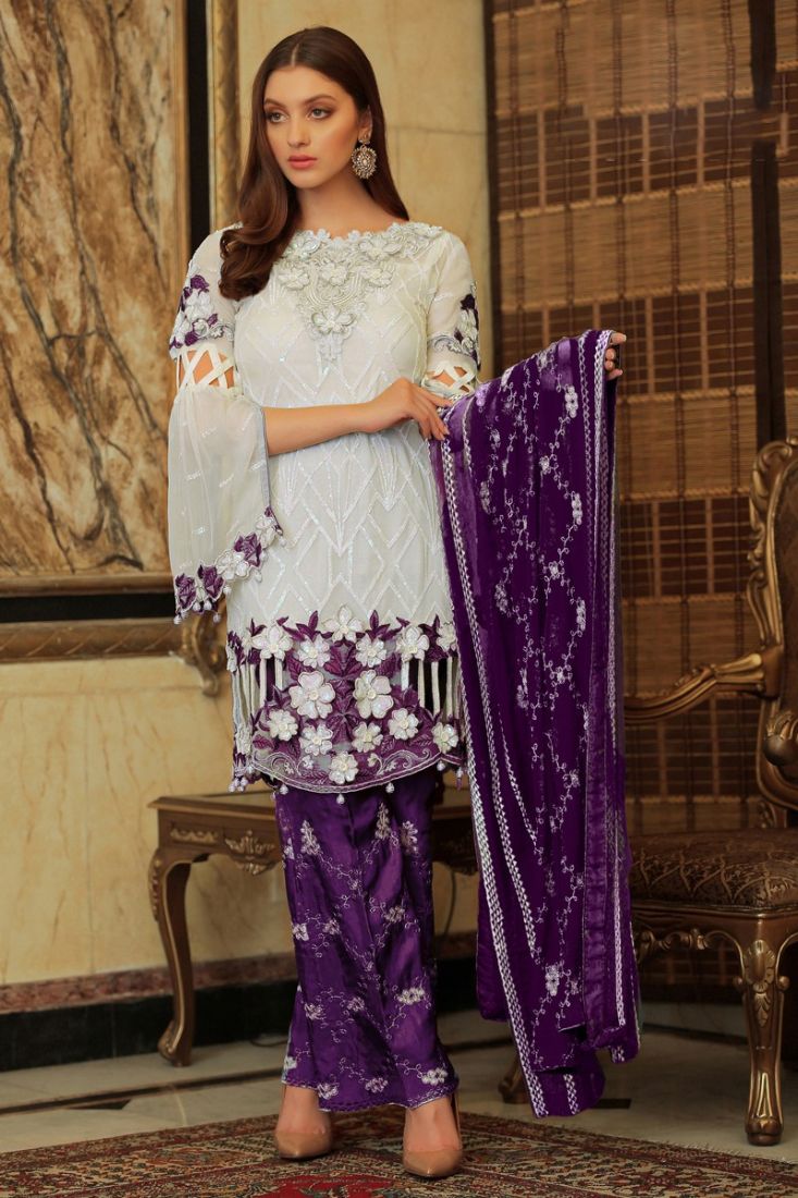White and purple pakistani dresses top