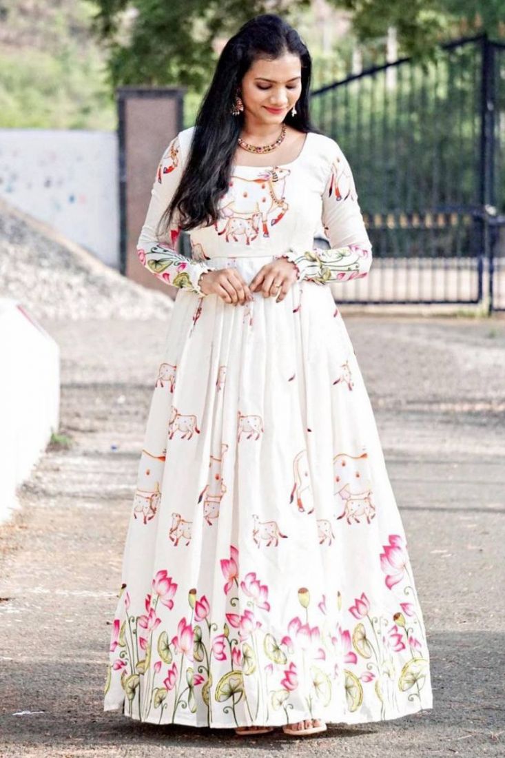 Buy Pink Dola Silk Floral Print Anarkali Gown with Embroidered Dupatta –  SCAKHI