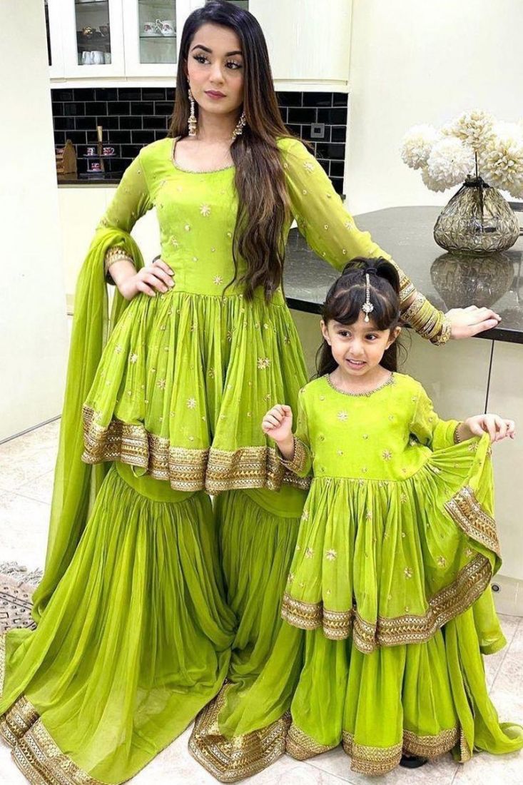 Attractive Parrot Green Color Organza Suit – Vastra Shop