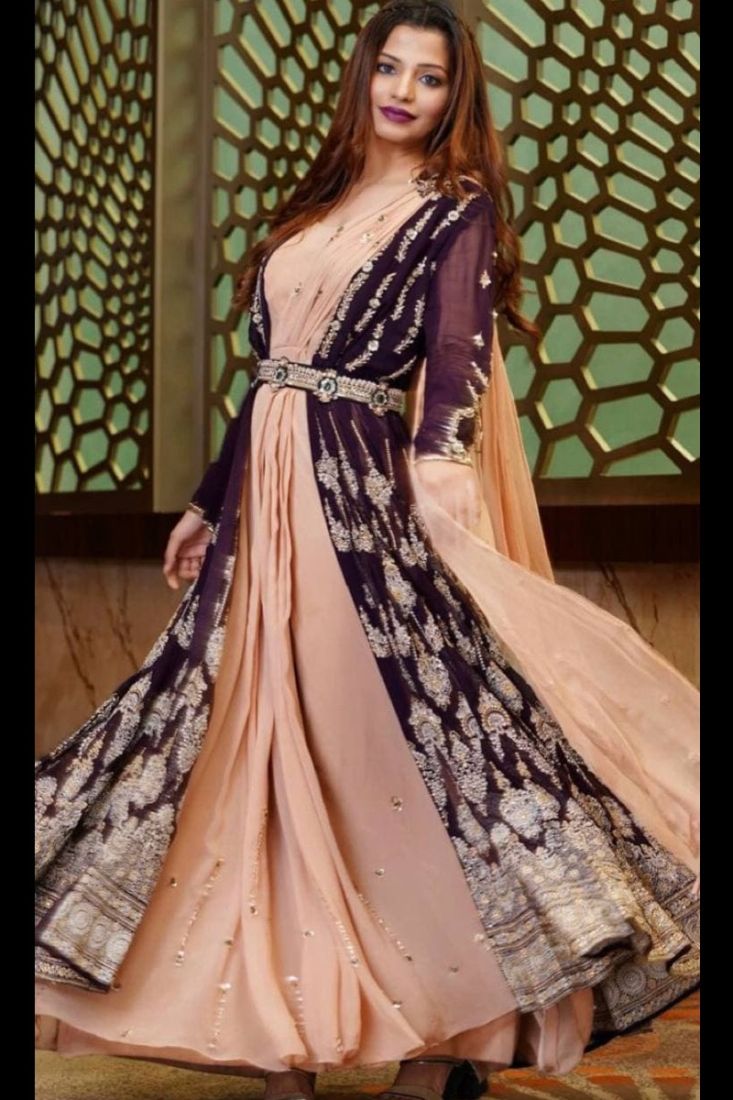 Dark Peach Chikan Anarkali Dress - Absolutely Desi