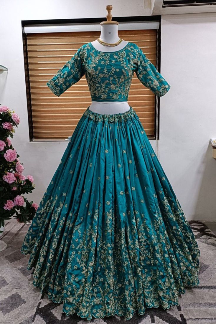 Peacock Blue Sequence Work Lehenga Choli