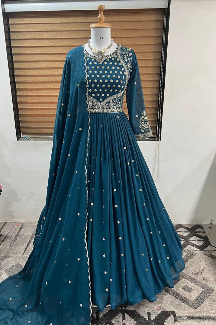 Buy Peacock Blue Party Wear Gown for Girls | Gown for Girls