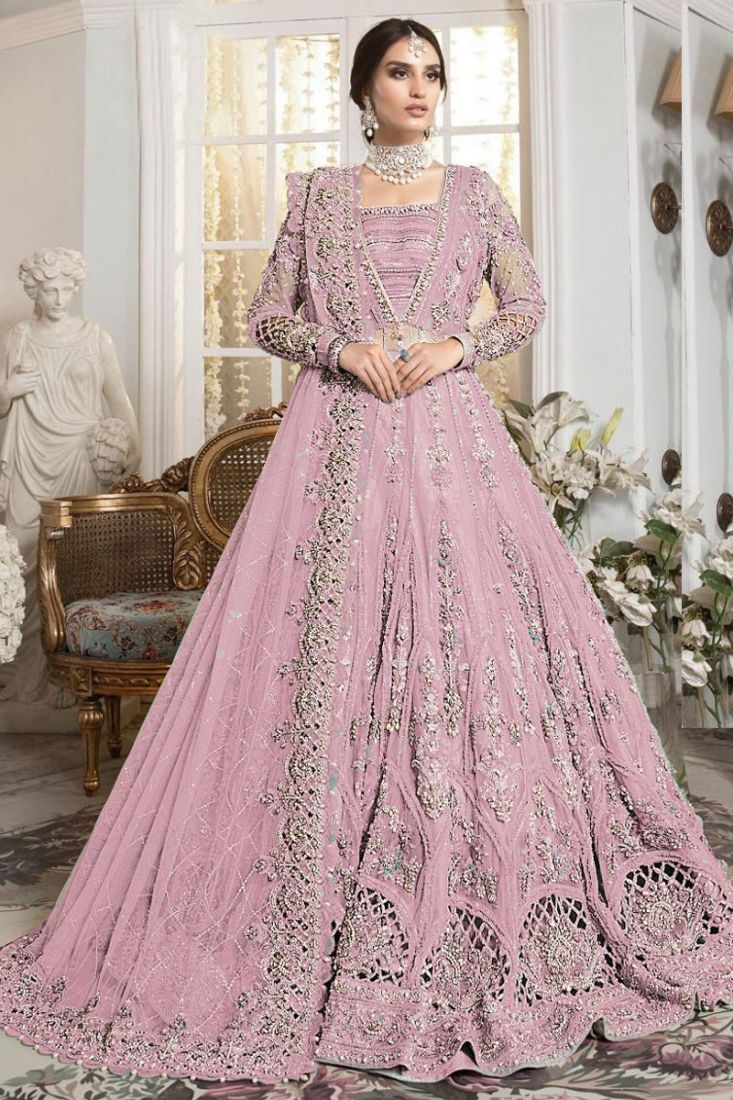 Pink Embroidery Work Anarkali Dress For Ramzan Eid