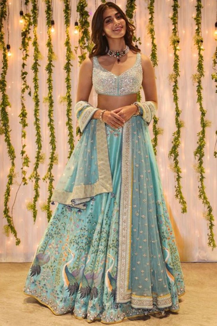 Pooja Hegde Firozi Color Lehenga Choli