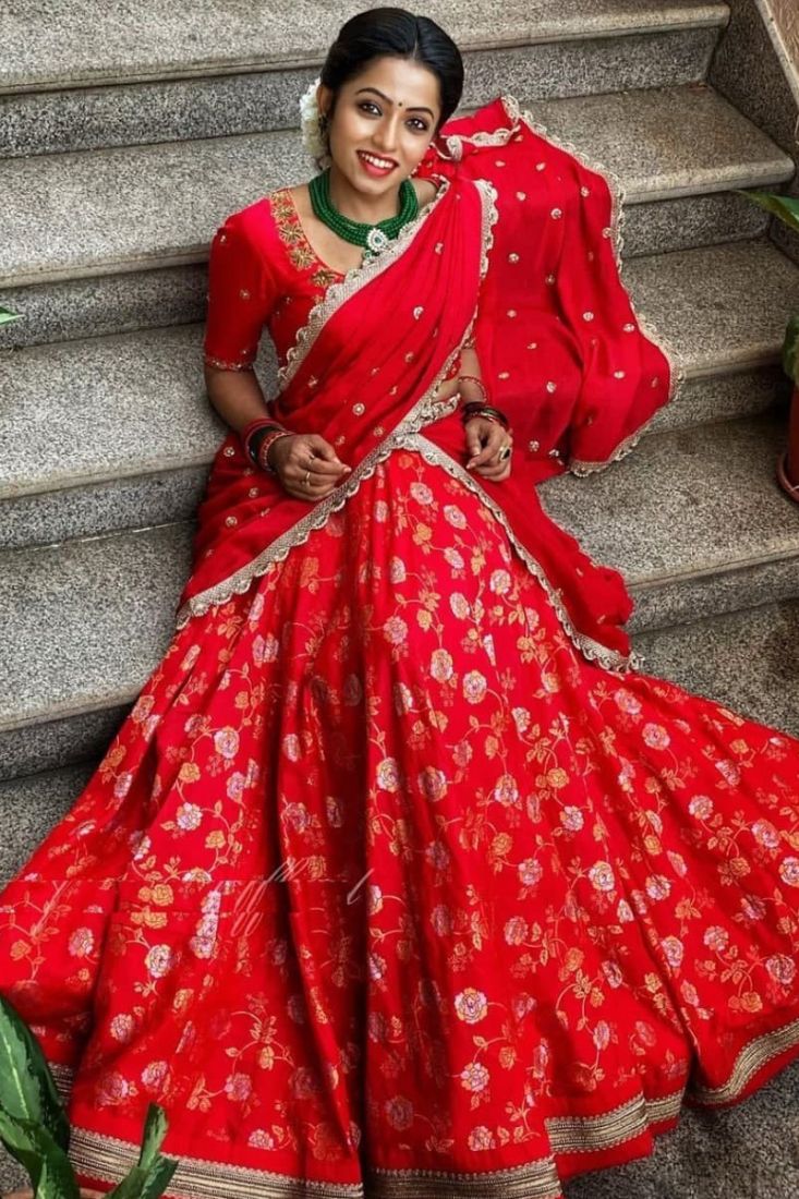 Red banarasi silk outlet bridal lehenga choli