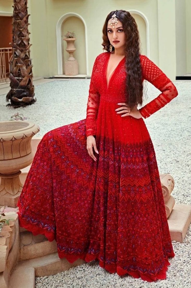 Alia Cut Floral Gown With Sequence Work On Neck – House Of Samari