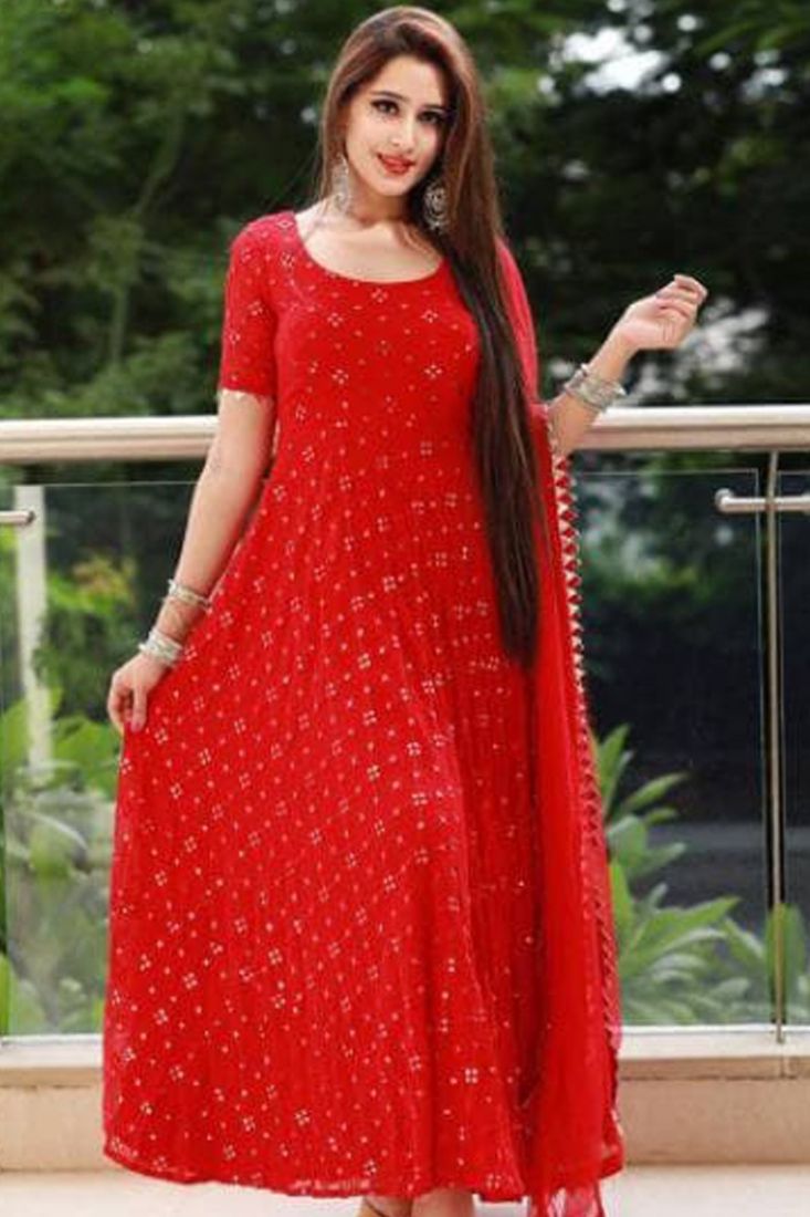 Vad Red Anarkali Silk With Lining Gown Style Kurti Set At Best Wholesale  Rate Surat