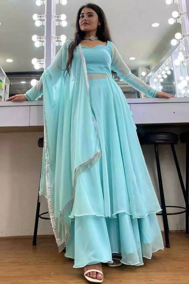 Plain blue anarkali on sale