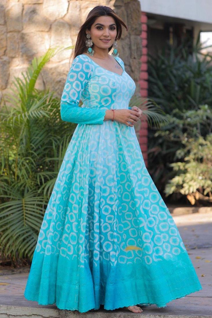 attractive Sky Blue net long Gown