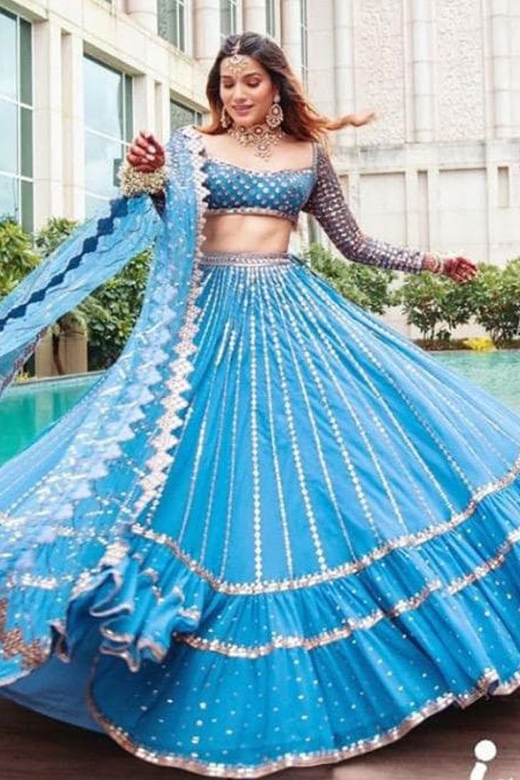 Designer Party Wear Sky Blue Colour Lehenga Choli at Rs 2999 | Ladies  Lehnga Choli in Surat | ID: 25957095255