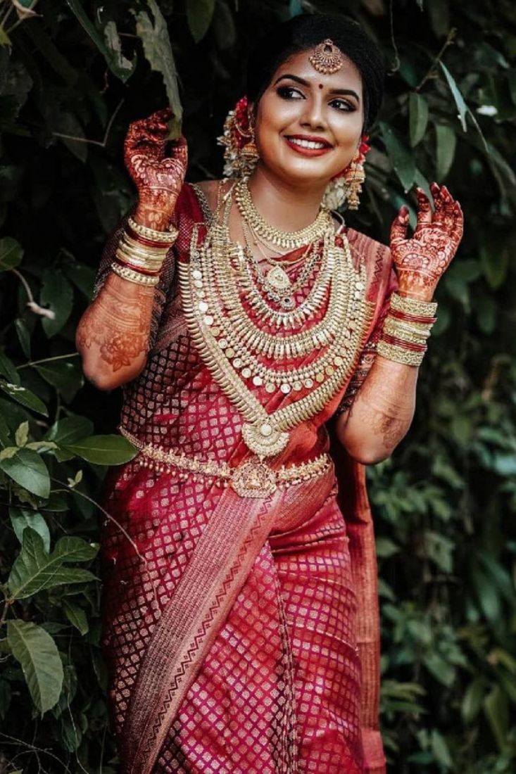 South Indian Style Red Lichi Silk Saree