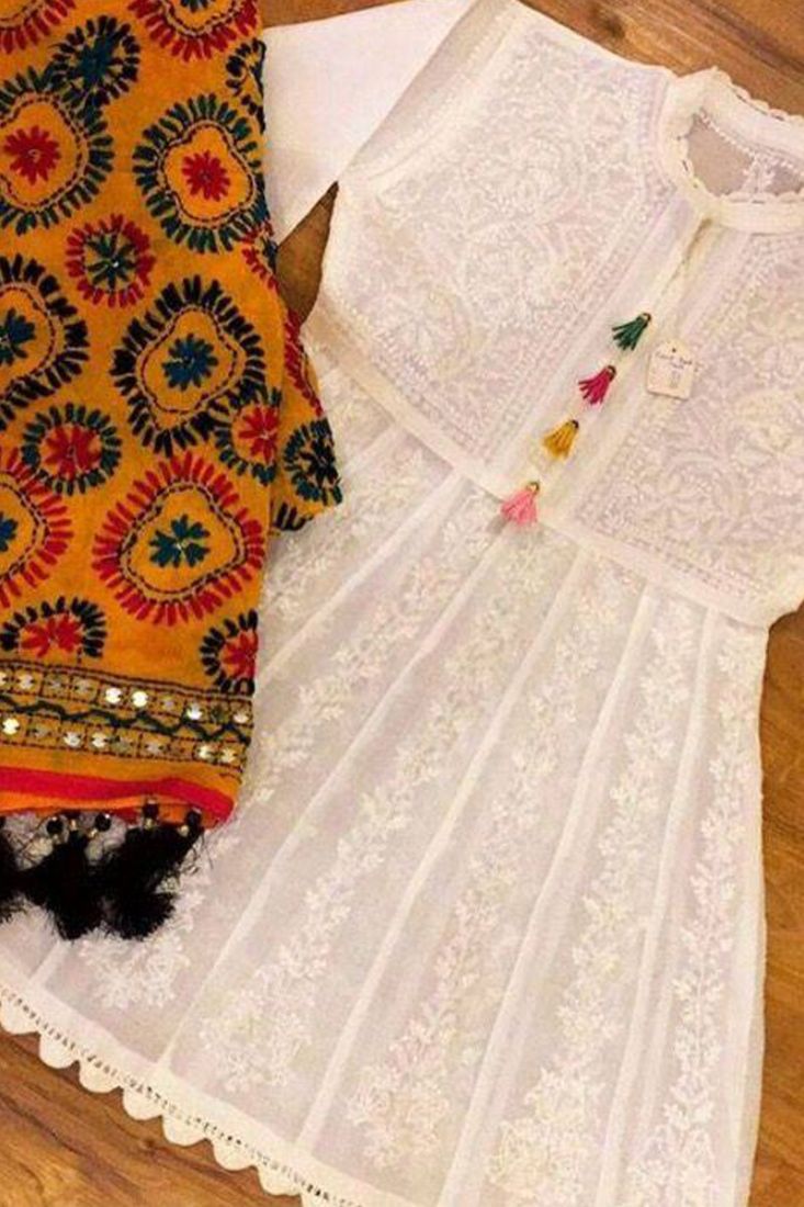 White salwar suit with multicolor dupatta cheap