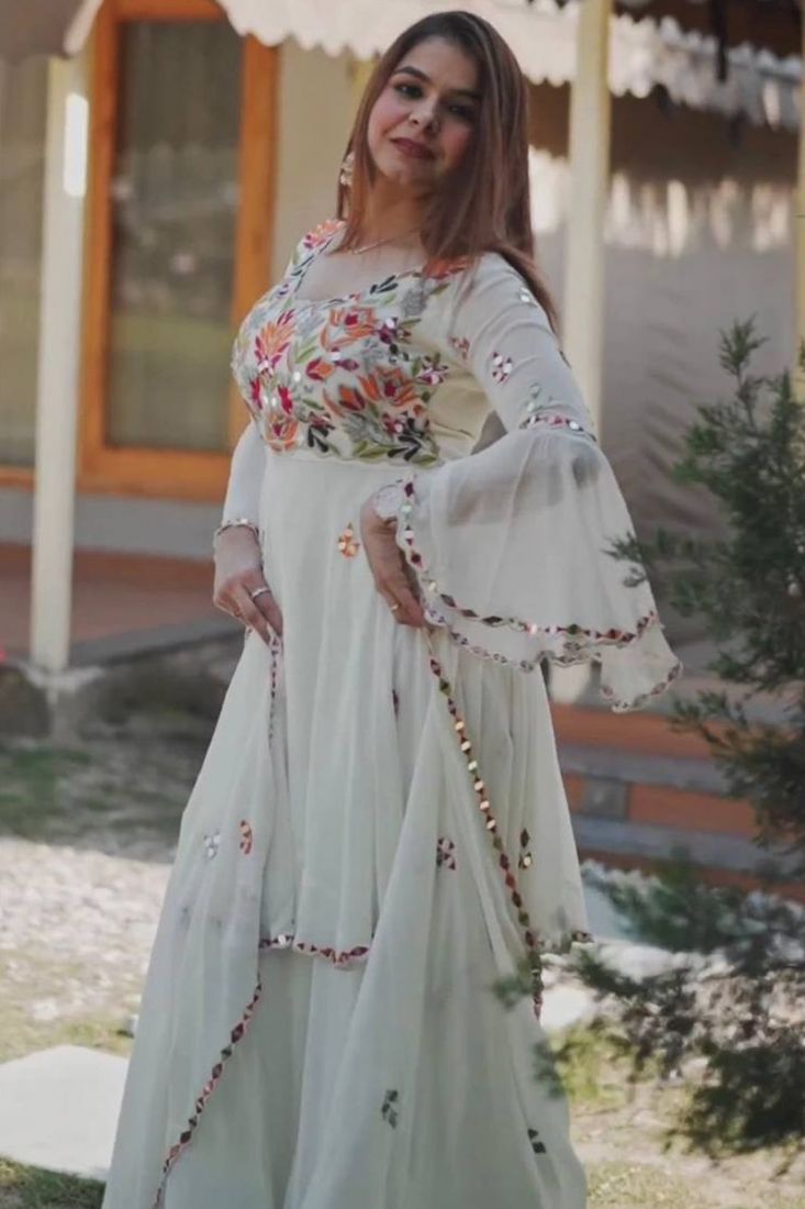 White Mirror Embroidered Georgette Anarkali Indo western dress for Women –  ekantastudio