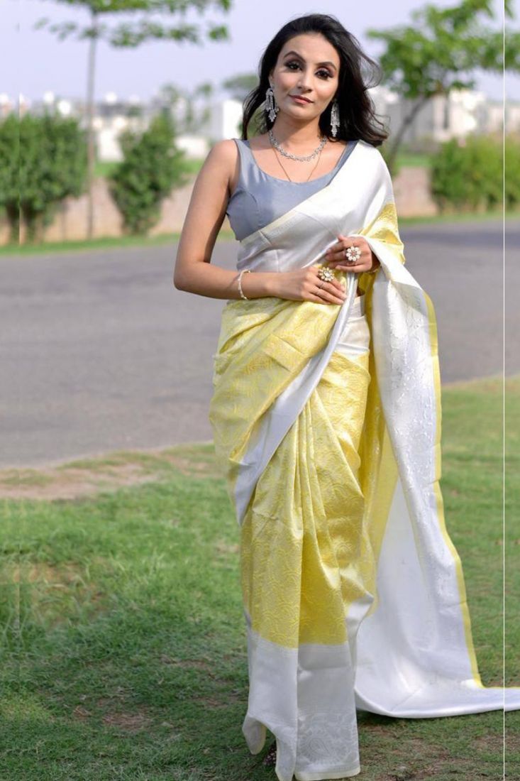 Yellow Banarasi Silk South Indian Women Wear Saree