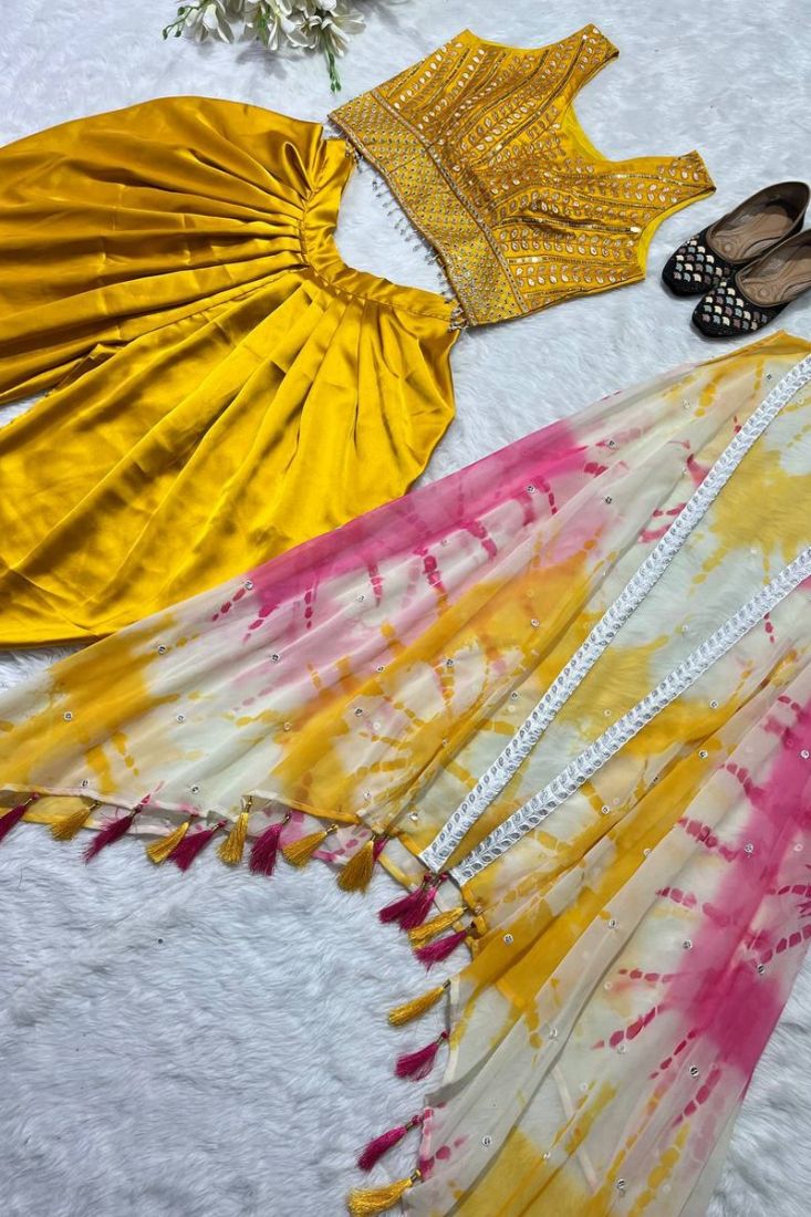 Yellow Dhoti Salwar Suit With Shibhori Print Shrug