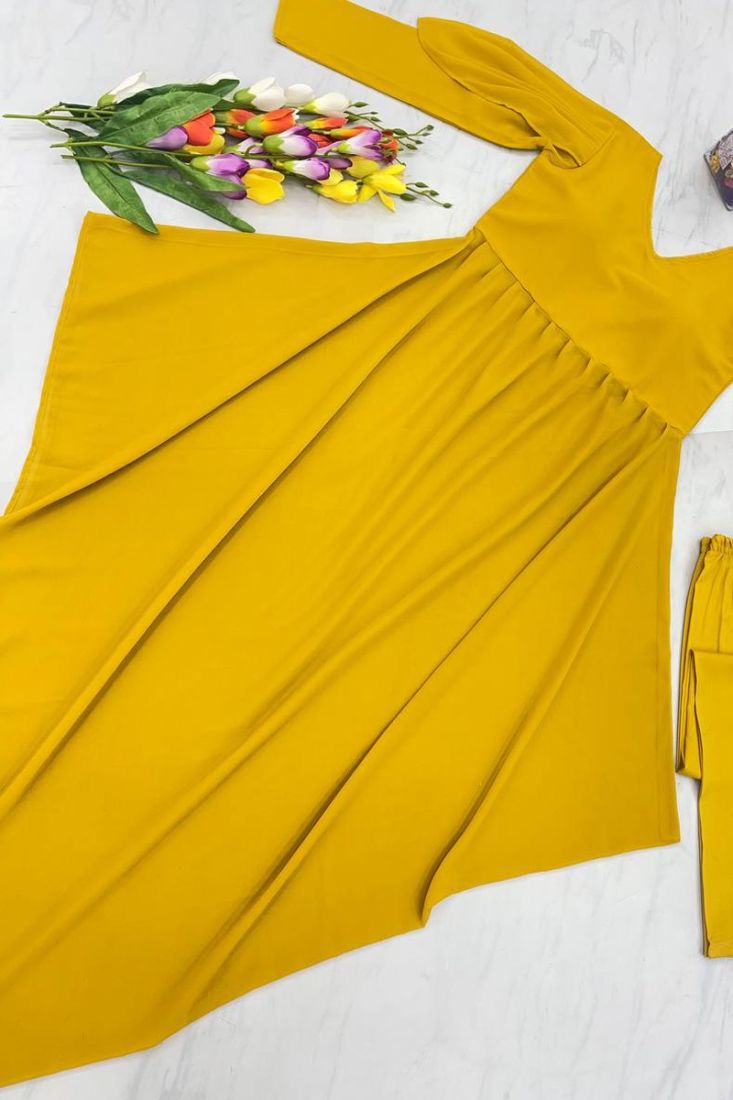 Yellow Plain Pant Style Up Down Plain Salwar Suit