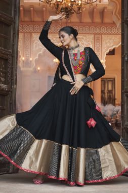 Black Color Viscose Rayon Fancy Ramzat Garba Choli For Navratri