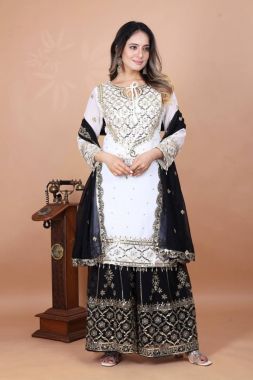 Heavy Black Faux Suit Set with Georgette Sharara Dupatta