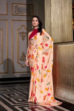 Designer Moonga Silk Blouse with Cream Luxurious Satin Silk Saree