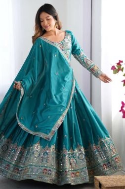 Sequenced Firoji Natural Crepe Silk Lehenga Choli Set