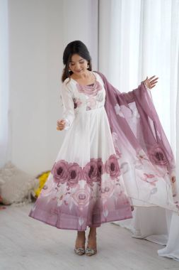 Organza Silk Floral Anarkali Suit with Jari Work