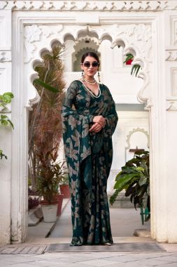 Lurex Fabric Floral Viscose Brasso Saree with Blouse