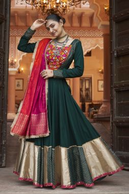 Green Color Viscose Rayon Navratri Wear Rass Dandiya Special Choli