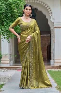 Heavy Diamond Work on a Green Pure Fendy Silk Saree