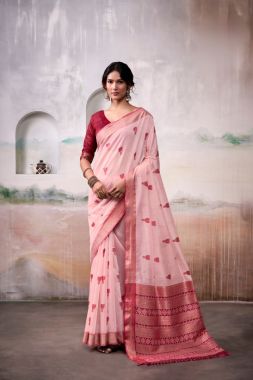 Rich border and Zari woven motifs adorn this handloom cotton saree.