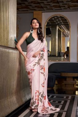 Designer Moonga Silk Blouse with Light Pink Luxurious Satin Silk Saree