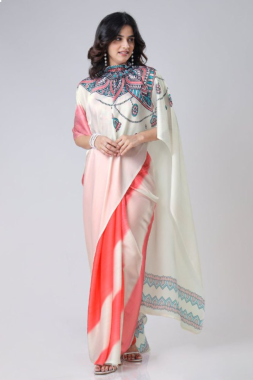 Multicolor Satin Creap Silk Saree Digital Print Work